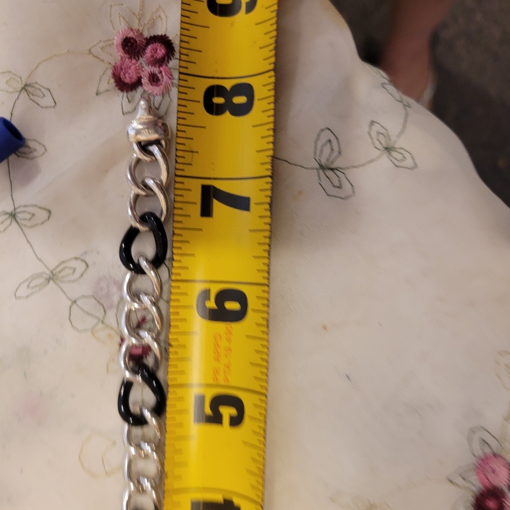 HEAVY STERLING SILVER 925 BRACELET 7.75" BLACK STONE 21.6G AMAZING VTG CI SIGNED - Picture 13 of 14